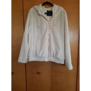 Cavalini Ivory Faux Fur Zip Up Hoodie Jacket Rose Gold Hardware‎ Womens 2X